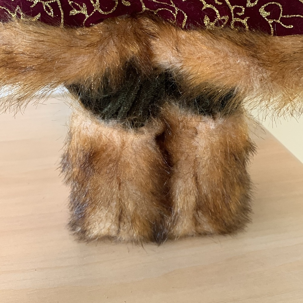 Santa old world 18" Tall Gold burgundy velvet coat fur Trim Presents Christmas - Picture 7 of 8